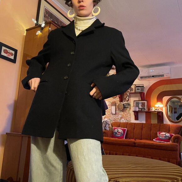 1990s 100% wool black blazer dress coat from Donnybrook -  Made in russia - Picture 4 of 11